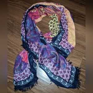 Tarnish - Square Paisley Patchwork Scarf | Coral, Navy, Purple, Yellow | 42x42